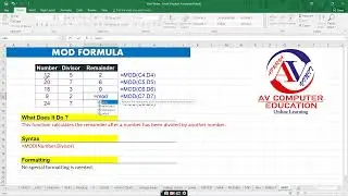 MOD function in MS- Excel || How to use Mod formula in Excel 2019 || Excel MOD Function