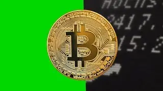 golden Bitcoin coin rotating on  green screen - free use