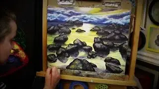 Acrylic Painting - Sunset Over the Stony Waters of Lake Tahoe - SPEED PAINTING