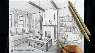 Drawing  A Living Room In Two Point Perspective | Timelapse