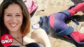 Skydiver Crashes On Beach | Just For Laughs Gags