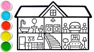 Cutaway House Drawing, Painting, Coloring for Kids and Toddlers | Learn Rooms and Furnitures 