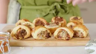 Saint Agur blue cheese sausage rolls