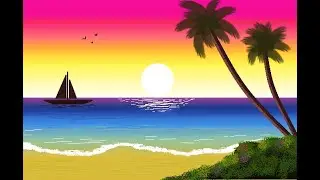 How to draw a sunset using rainbow colors with Gradient effect in MS Paint