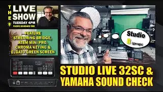 Studio Live 32SC Mixer and Yamaha Speakers plus Streaming Bridge/Atem Mini Pro