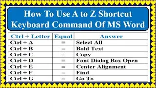 How To Use A to Z Shortcut Keyboard Command of MS Word ।। Shortcut keyboard Commands in MS Word