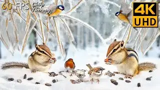 Cat TV for Cats to Watch 😺 Winter with Birds, Chipmunks, and Squirrels 🐦🐿️ 8 Hours(4K)