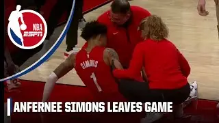 Anfernee Simons helped to locker room after suffering leg injury | NBA on ESPN