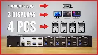 4 Computers & 3 Displays 1 Mouse and 1 Keyboard | How to Use a SUPER KVM | Tesmart