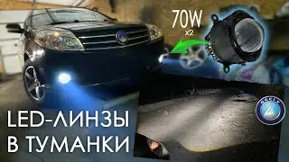 Установка LED-линз ПТФ на Geely MK Cross