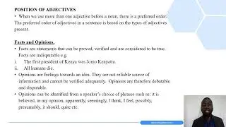 Position of Adjectives Lesson 18 - English Form 4 Topic 1- Grammar -Video Lessons and Notes