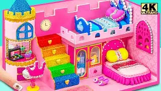 Build AMAZING Pink Bedroom with Princess Bunk Bed from Cardboard, Clay ❤️ DIY Miniature House