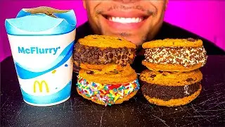 MCDONALD'S ICE CREAM SANDWICHES EATING OREO MCFLURRY COOKIES AND CREAM SPRINKLES BIG BITES NO TALKIN