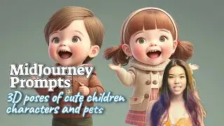 MidJourney V4 Prompts to create 3D poses of cute toy-like children and pets