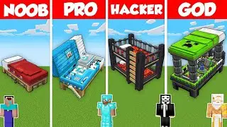 INSIDE BED SECRET BASE BUILD CHALLENGE - Minecraft Battle: NOOB vs PRO vs HACKER vs GOD / Animation