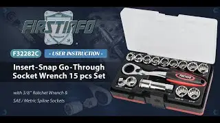 FIRSTINFO F32282C Insert-Snap Go-Through Socket Wrench 15 pcs Set, 3/8" Ratchet Wrench