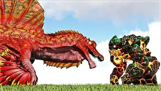 FIRE ARCH-TEMPERED COLOSSUS VS LEVIATHOS BLAST WATER BRUTE WYVERN (ARK SURVIVAL EVOLVED BATTLE)
