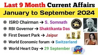 Last 9 Months Current Affairs 2024 | January 2024 To September 2024 | Important Current Affairs 2024