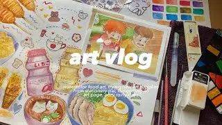 art vlog 🎨🍲 watercolor food art, trying new art supplies from stationery pal, cozy rainy days 🌧