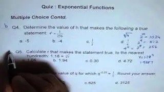 Quiz Exponential Functions Q4 to 6 Multiple Choice