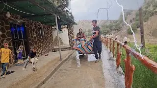 The beginning of rain in the village. Narges and Babak were surprised by the first rain🌦