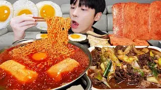 MUKBANG ASMR | SPICY FIRE NOODLES & FRIED EGG & SPAM & Kimchi KOREAN FOODS RECIPE !