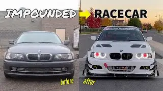 E46 Track car build in 12 minutes  - Supercharged BMW 330ci - Insane custom race car transformation.