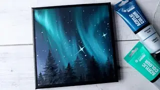 aesthetic aurora sky / acrylic painting for beginners🖤💚
