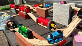 Brio & Thomas, wooden rail and concrete block course, fun to play with friends