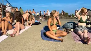 One Hot Day At Kalvebod Brygge Harbor Beach🇩🇰Copenhagen Denmark, 4K Crowded Beach, Summer 2024