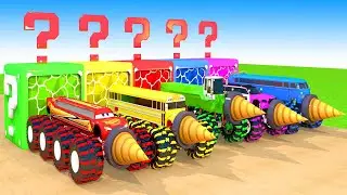 LONG CARS vs & Tall Mack Truck with Monster Tractor, Car, School Bus, Truck 3D Vehicle Game