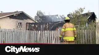 Toddler, woman rushed to hospital after fire destroys home in NE Calgary