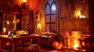 Wizards Magic Room Ambience ✨ - Fireplace and indoor wind sound for relaxation, focus, sleep