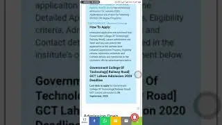 Govt College of Technology Railway Road, GCT Lahore Admissions 2020  last date..