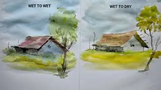 Two Type Watercolor Painting  WET ON WET or WET ON DRY Technics Tutorial Step by Step.