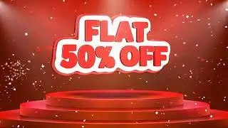 Flat 50 off Text Animation Stage Podium Confetti Loop Animation