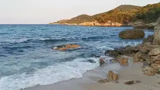 Sea, waves and beach, Proti Ammoudia Beach, Greece 2024.