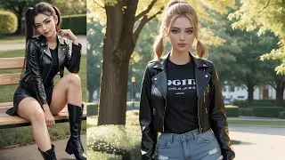 [AI Art] College Beauties presenting leather fashion / AI Lookbook