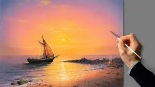 ❤️ Acrylic Painting - Sea Sunset / Landscape Art / Easy Drawing Tutorials / Satisfying Relaxing