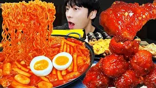 ASMR MUKBANG| 직접 만든 떡볶이 양념치킨 김밥 먹방 & 레시피 FRIED CHICKEN AND Tteokbokki EATING