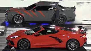 Hellcat vs C8 Corvette - drag racing