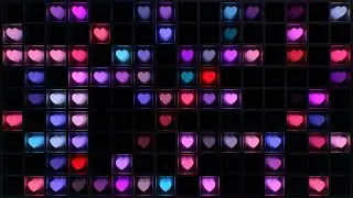 Grid Of Glowing Neon Love Heart Shapes Flash Bright Light Reflections 4K Motion Background for Edits