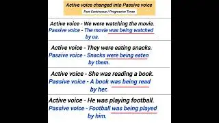 active voice changed into passive voice past continuous  / progressive tense examples