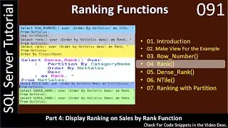 Ranking Function | Part 4 - Get Ranking via Rank() | SSMS TSQL Tutorial #91