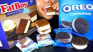 ASMR OREO FATBOY ICE CREAM SANDWICHES COOKIES AND CREAM PREMIUM ICE CREAM EATING SOUNDS NO TALKING