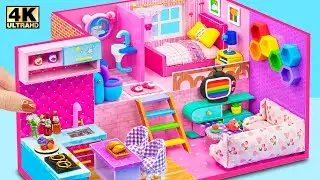 (EASY) Build Simple Pink Craft House From Cardboard and Clay For a Family ❤️ DIY Miniature House