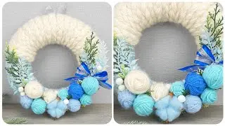 DIY Christmas decor. Festive Wreath on the door of Yarn