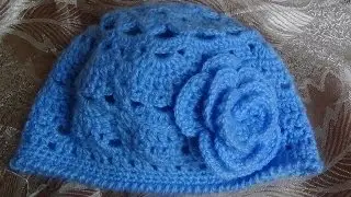 Голубая весенняя шапочка крючком.Часть 1 .Spring cap crochet.part 1