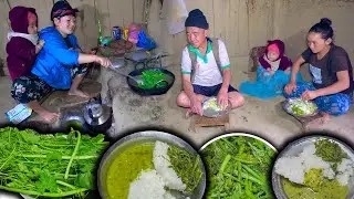 Green Vegetable recipe in Nepali village kitchen || Green Squash Vine fry recipe & lentils with rice