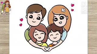 How to Draw a Cute Happy Family | Draw Family Picture, Cute Easy Drawings